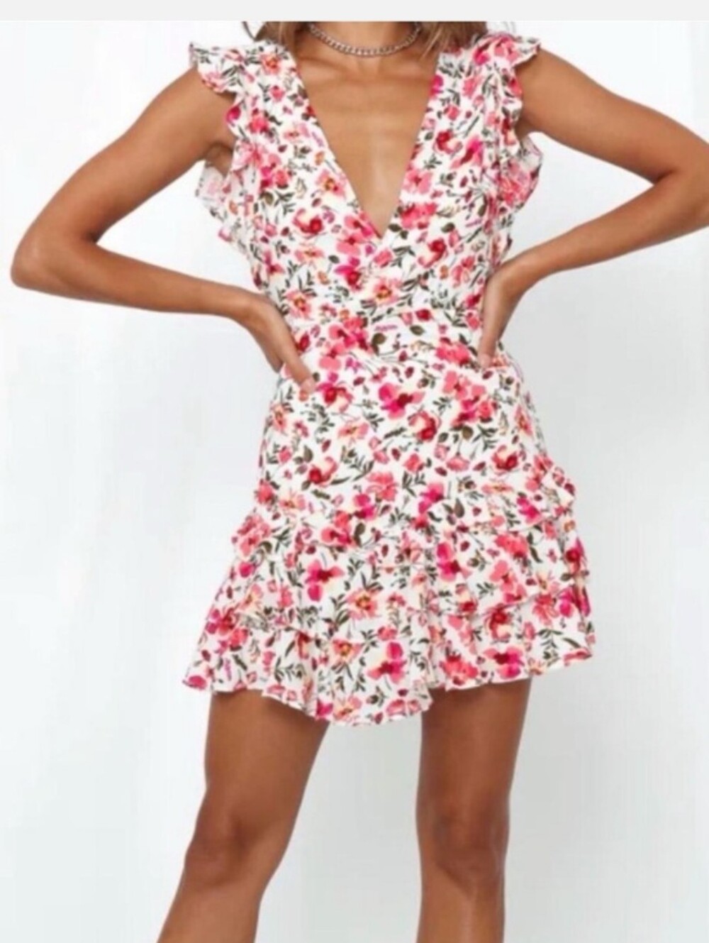 Hello Molly White little floral Mini dress Size M US 6